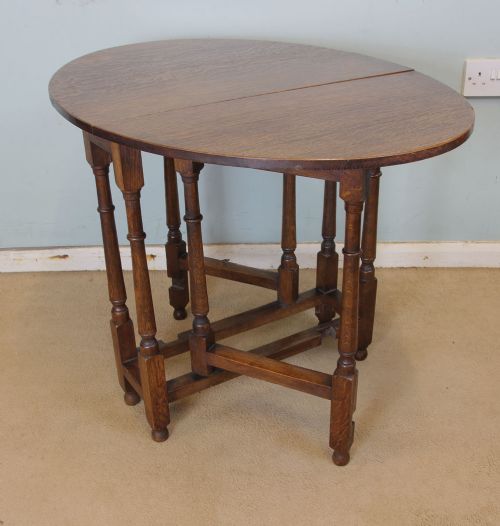 fig 1. Antique Oak Drop Leaf Gateleg Occasional Table