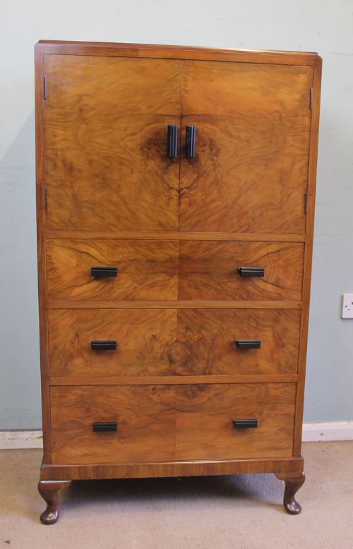 Antique Art Deco Style Figured Walnut Tallboy