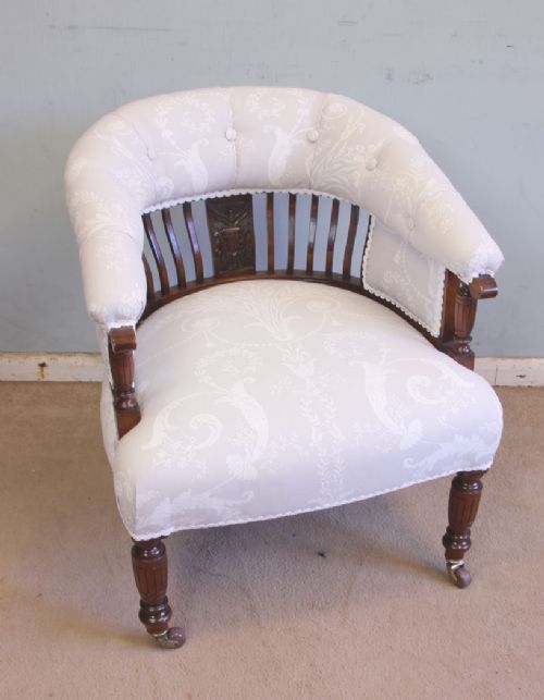 Antique Late Victorian Walnut Tub Chair.