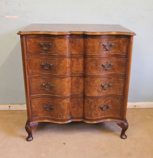 Antique Burr Walnut Serpentine Front Chest of Drawers