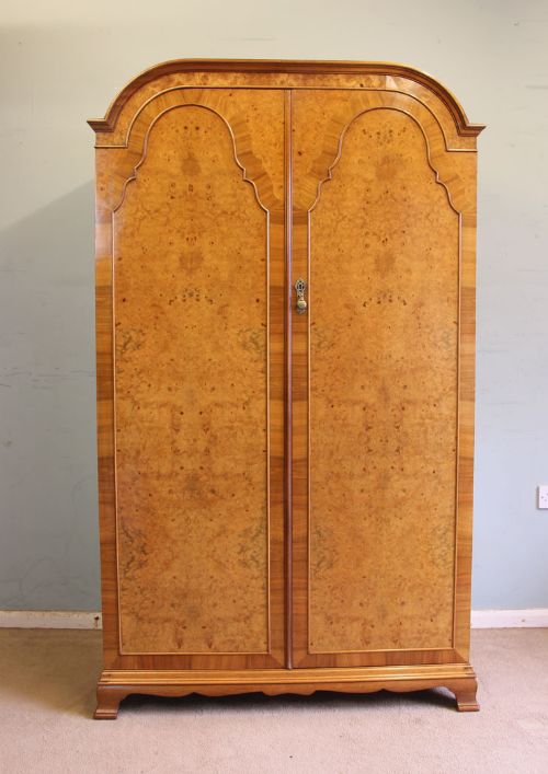 Antique Quality Burr Walnut Double Wardrobe