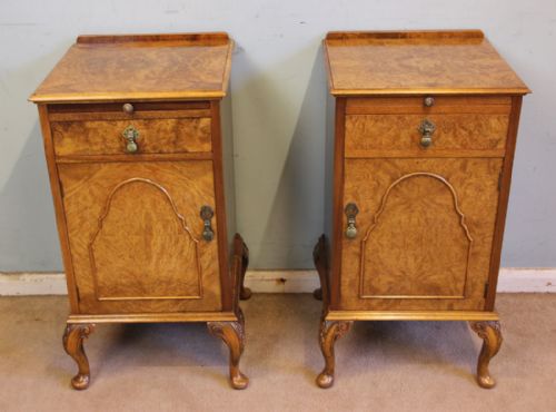 Antique Quality Pair of Burr Walnut Bedside Cabinets.