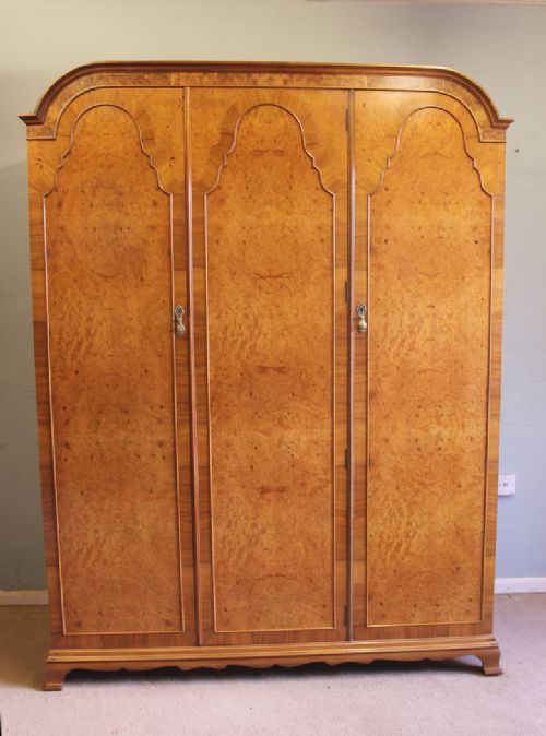 Antique Quality Burr Walnut Triple Wardrobe