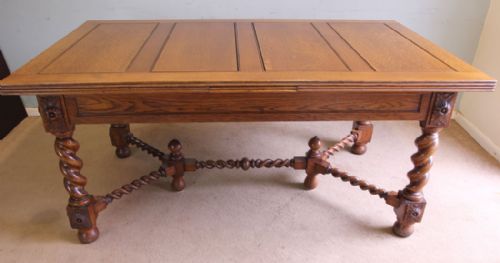 fig 1. Antique Oak Large Refectory Draw Leaf Farmhouse Extending Dining Table