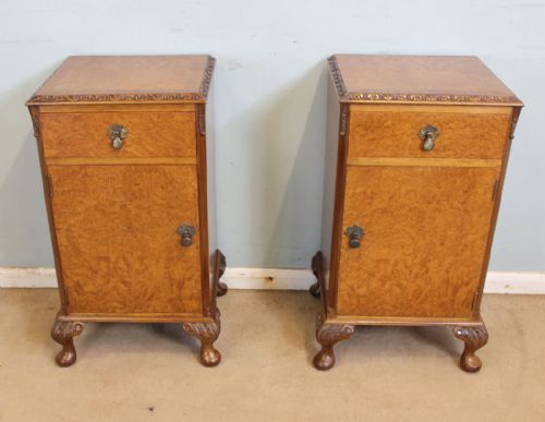 Antique Pair Burr Walnut Bedside Cabinets