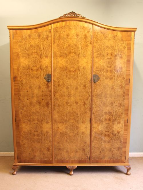 Antique Burr Walnut Triple Wardrobe