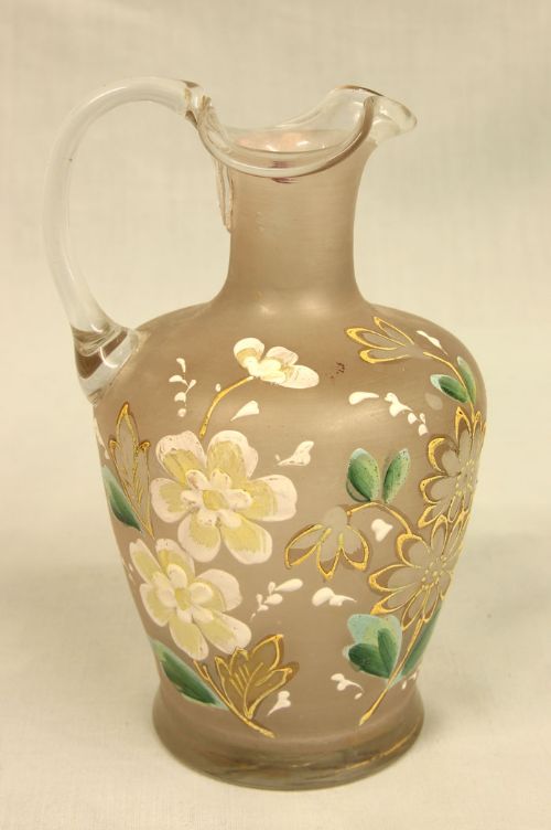 Antique Frosted Glass Decorated Jug