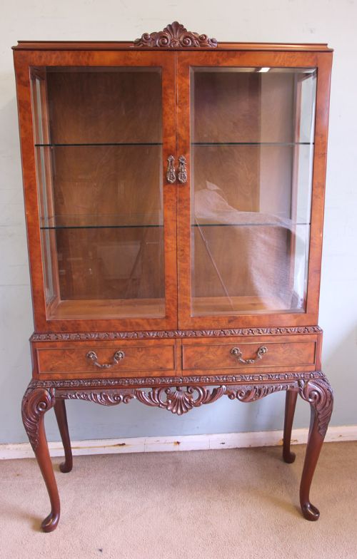 Figured Walnut Glazed Display Cabinet