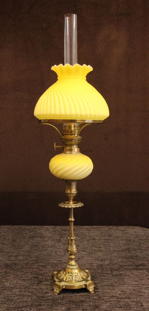 Antique Victorian Satin Glass Peg / Oil Lamp