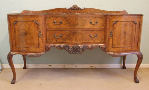 Antique Quality Burr Walnut Serpentine Front Sideboard