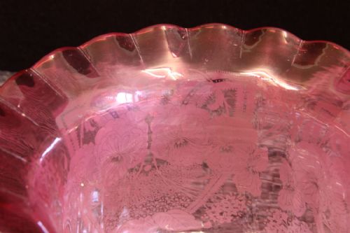 ANTIQUE VICTORIAN CRANBERRY GLASS FRILLED OIL LAMP SHADE - ADDITIONAL PHOTO 1