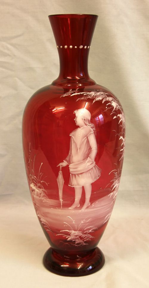 Antique Large Mary Gregory Ruby Cranberry Vase