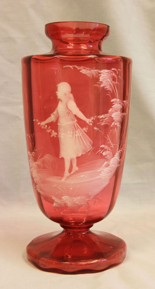 Antique Large Mary Gregory Cranberry Vase