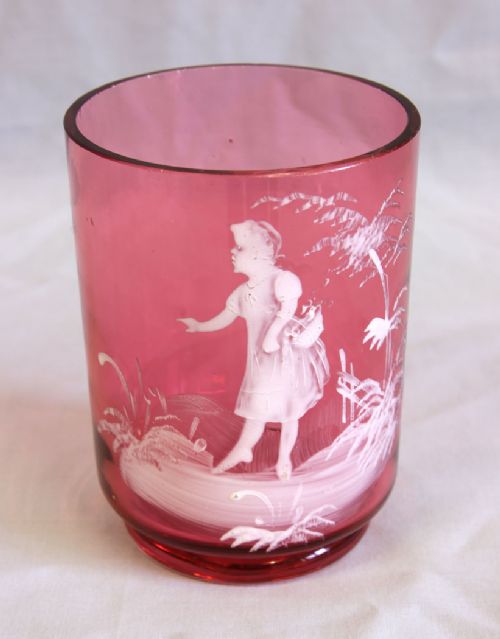 Antique Mary Gregory Cranberry Glass Tumbler