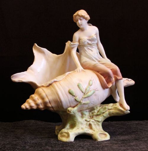 Antique Art Nouveau Centre Piece of Maiden on Shell