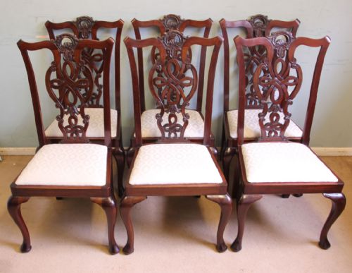 ANTIQUE SET SIX ANTIQUE MAHOGANY CHIPPENDALE STYLE DINING CHAIRS