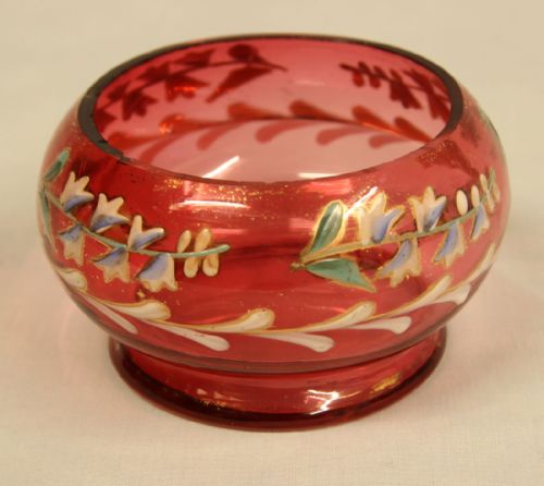 Late Victorian Cranberry Glass Decorated Salt