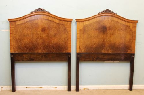Antique Pair of Figured Walnut Single Headboards