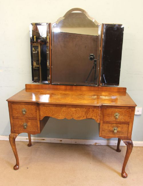 Antique Burr Walnut Shaped Dressing Table