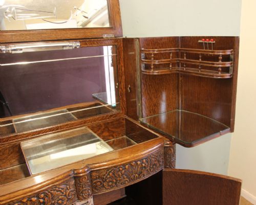 ANTIQUE IMPRESSIVE WALNUT BURR OAK COCKTAIL DRINKS CABINET - ADDITIONAL PHOTO 2