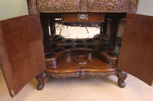 ANTIQUE IMPRESSIVE WALNUT BURR OAK COCKTAIL DRINKS CABINET - ADDITIONAL PHOTO 6