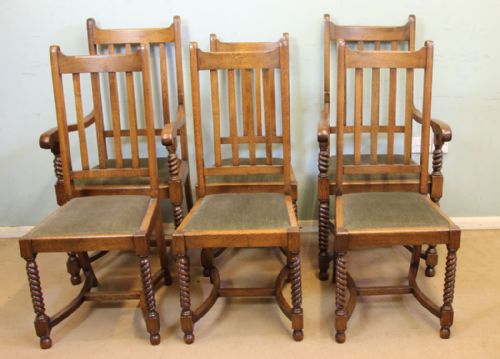 Antique Set Six Oak Dining Chairs