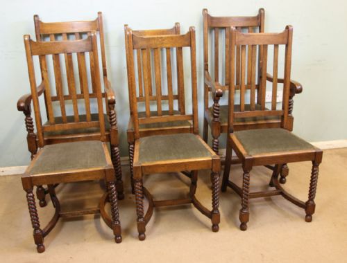 fig 1. Antique Set Six Oak Dining Chairs