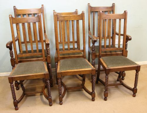 fig 2. Antique Set Six Oak Dining Chairs