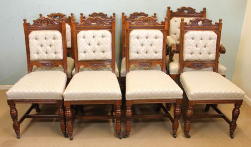 fig 1. Antique Victorian Set Eight Oak Dining Chairs