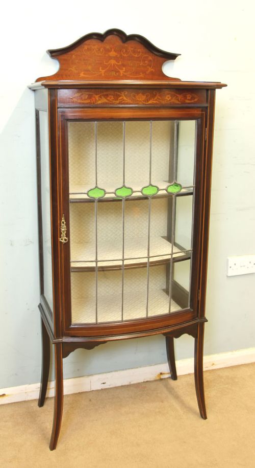 Antique Mahogany Inlaid Bow Front Display Cabinet