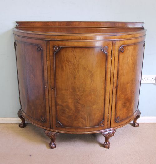 Figured Walnut Demi Lune Sideboard Side Cabinet