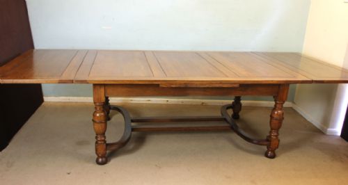 fig 1. Large Antique Oak Extending Drawleaf Dining Table