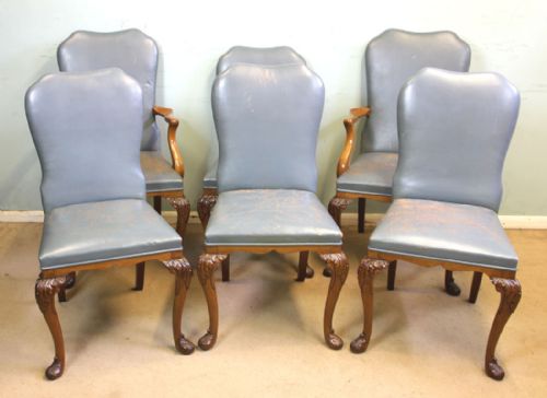 Set of Six Antique Queen Anne Style Walnut Dining Chairs