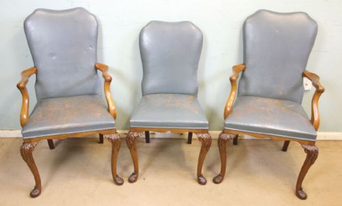 fig 1. Set of Six Antique Queen Anne Style Walnut Dining Chairs