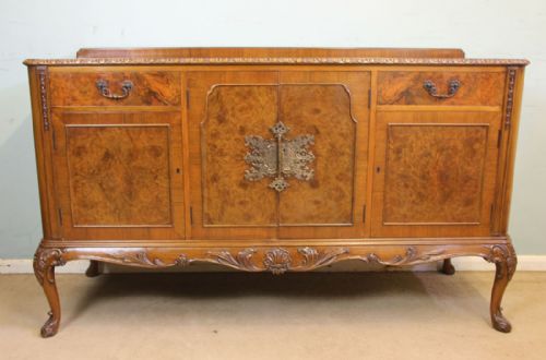 Burr Walnut Queen Anne Style Sideboard Server.