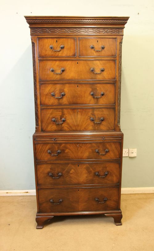 Antique Mahogany Chippendale Style Chest on Chest, Tallboy