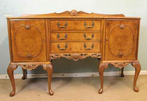 Burr Walnut Queen Anne Style Shaped Sideboard