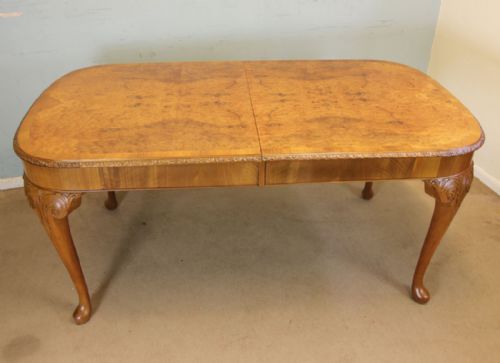 fig 1. Burr Walnut Queen Anne Style Extending Dining Table