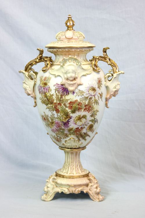 Antique Large Blush Ivory Vase & Cover