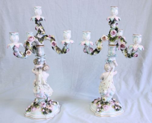 ANTIQUE PAIR GERMAN PORCELAIN CANDELABRAS - ADDITIONAL PHOTO 1