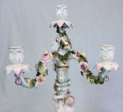 ANTIQUE PAIR GERMAN PORCELAIN CANDELABRAS - ADDITIONAL PHOTO 2