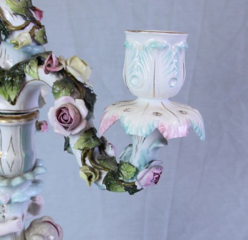 ANTIQUE PAIR GERMAN PORCELAIN CANDELABRAS - ADDITIONAL PHOTO 7