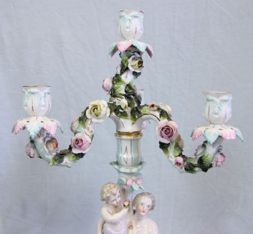 ANTIQUE PAIR GERMAN PORCELAIN CANDELABRAS - ADDITIONAL PHOTO 8