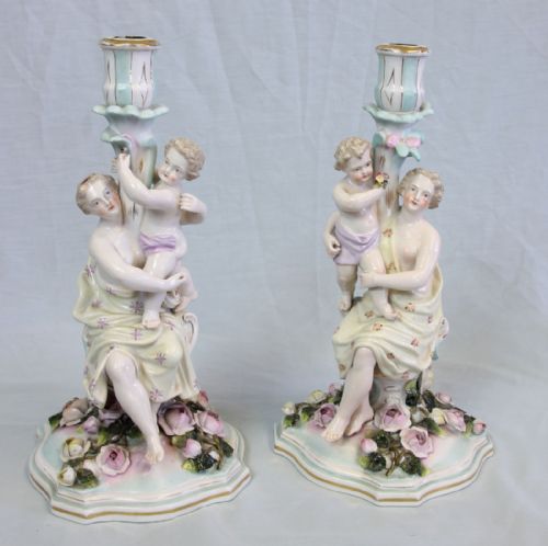 ANTIQUE PAIR GERMAN PORCELAIN CANDELABRAS - ADDITIONAL PHOTO 11