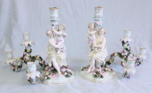 ANTIQUE PAIR GERMAN PORCELAIN CANDELABRAS - ADDITIONAL PHOTO 14