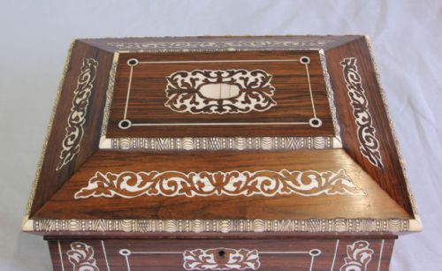 ANTIQUE VICTORIAN ROSEWOOD INLAID SARCOPHAGUS SHAPED SEWING BOX - ADDITIONAL PHOTO 1