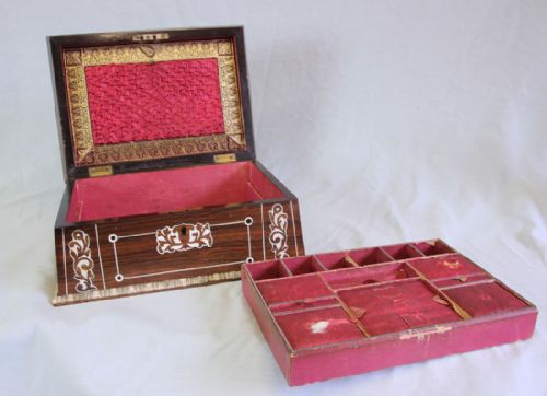 ANTIQUE VICTORIAN ROSEWOOD INLAID SARCOPHAGUS SHAPED SEWING BOX - ADDITIONAL PHOTO 9