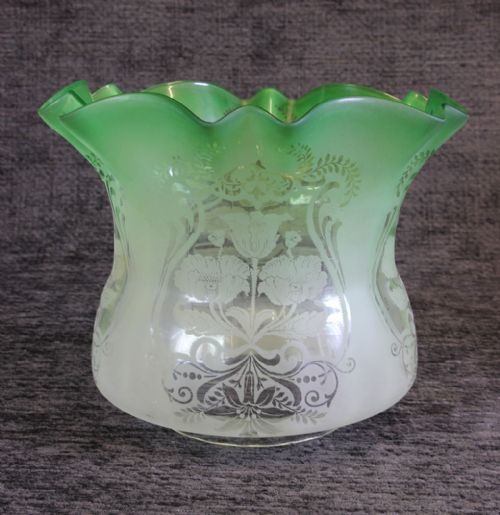 Antique Victorian Green Glass Tulip Oil Lamp Shade Globe.