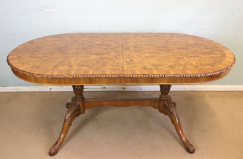 Twin Pedestal Burr Walnut Extending Dining Table