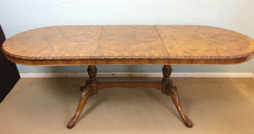 fig 1. Twin Pedestal Burr Walnut Extending Dining Table